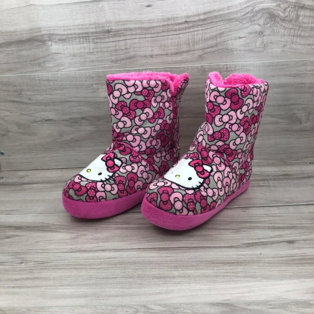 Hello Kitty Sanrio Boot Slippers Kids 2/3 Pink Fabric